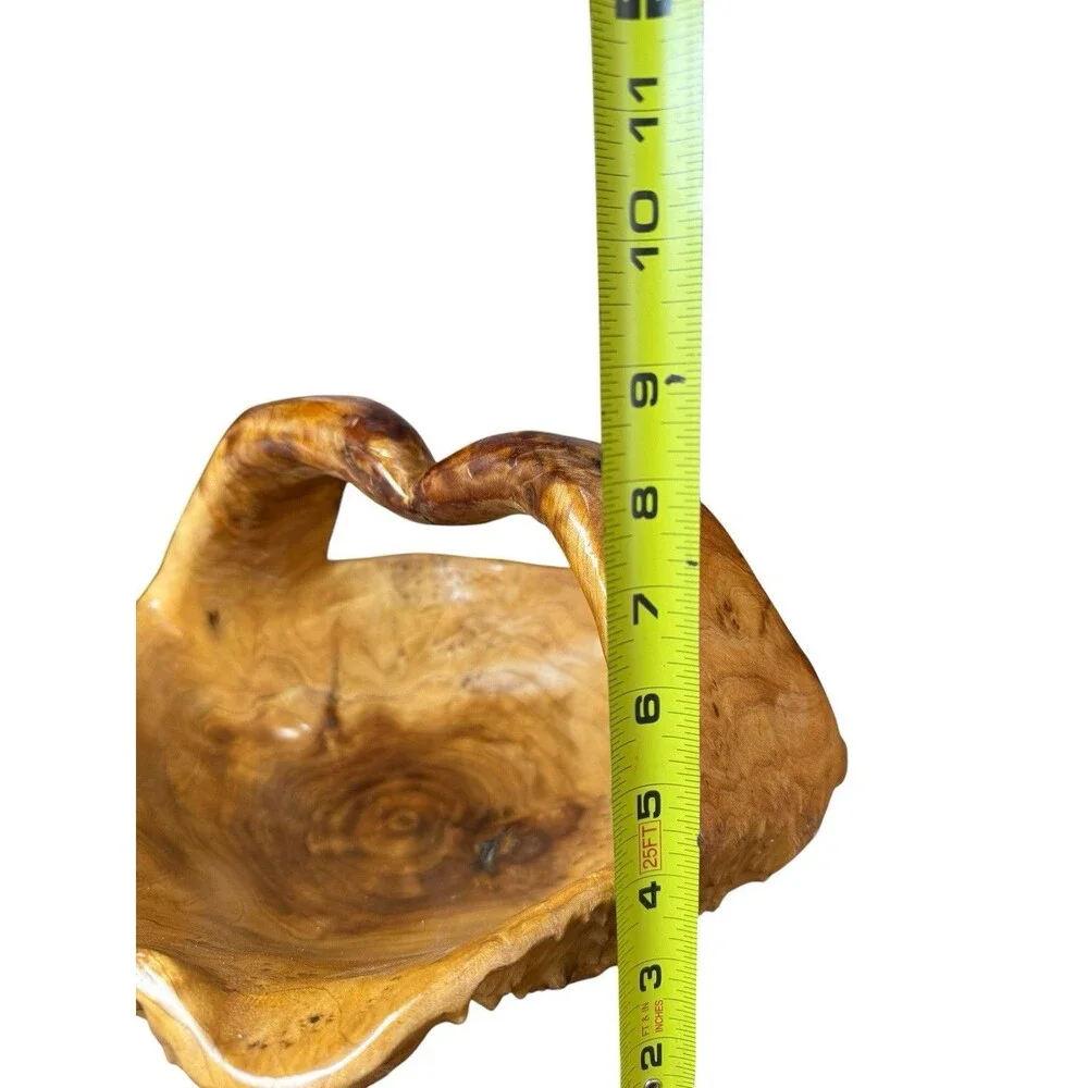Hand Carved Burl Wood Tree Root Bowl Basket with Handle 13 in dia x 9 tall